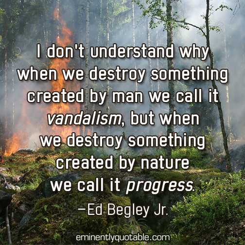I don't understand why when we destroy something created by man we call it vandalism